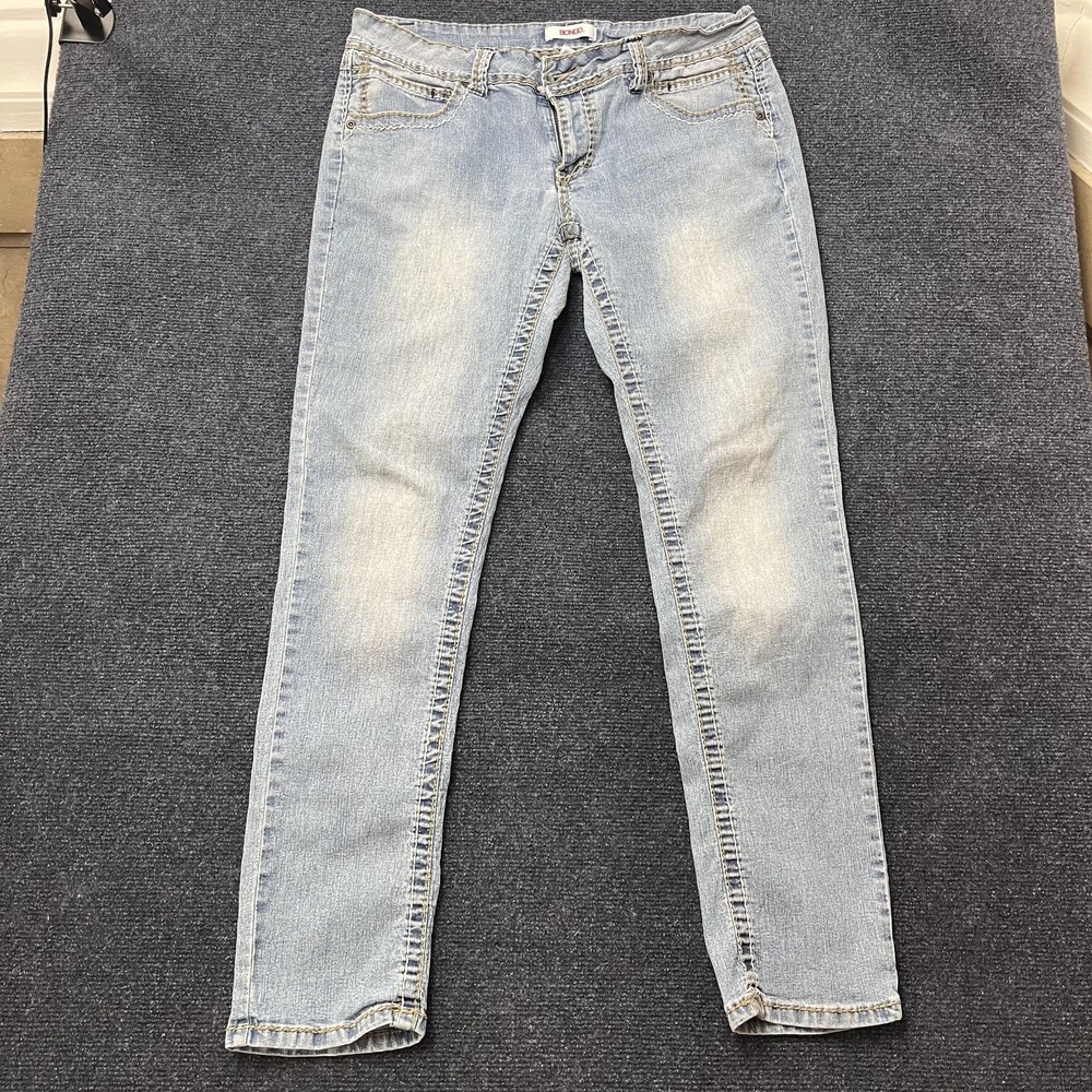 Bongo Jeans Womens 15 Light Wash Blue Skinny Stretch Embroidered Pockets Denim